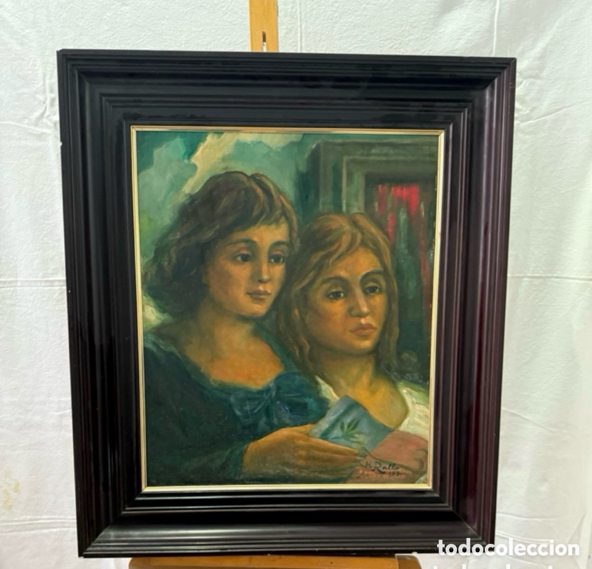 Arte: MANUEL Rallo i Bono (1911-1982). Retrato de dos j&oacute;venes leyendo - &oacute;leo firmado sobre lienzo