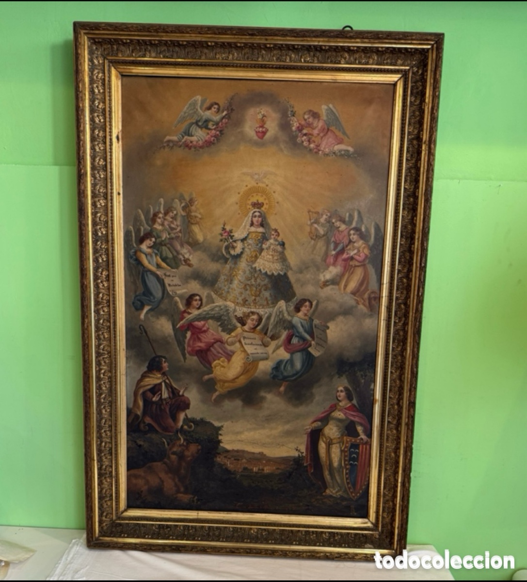 Kunst: Antiguo &oacute;leo sobre lienzo coronaci&oacute;n de la virgen firmado Laureano Mercader a&ntilde;os 1886. (134X88 cm)