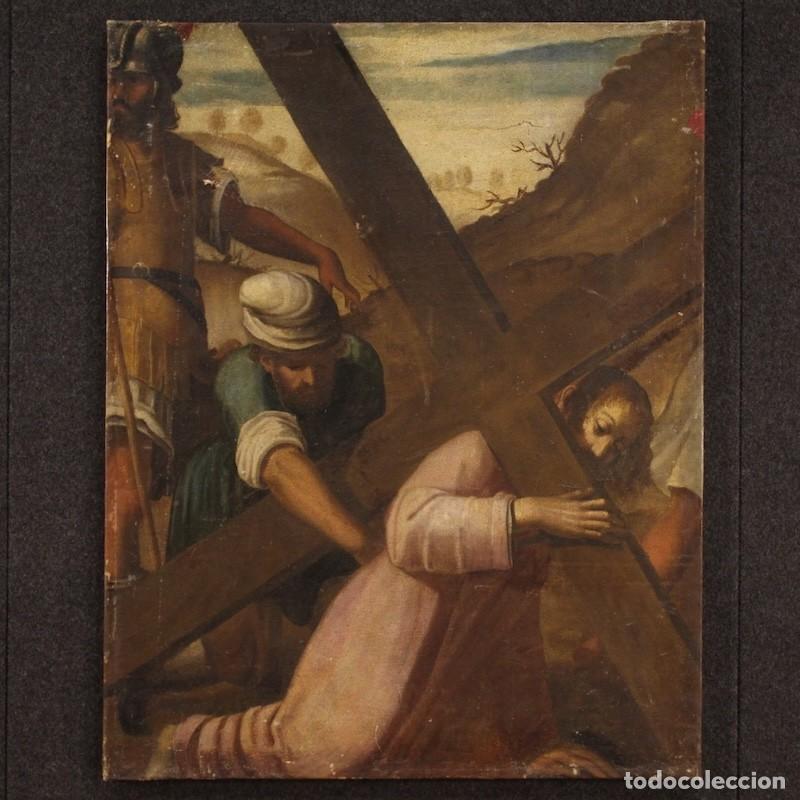 Arte: Pintura italiana antigua del V&iacute;a Crucis, Ascenso al Calvario, del siglo XVII.
