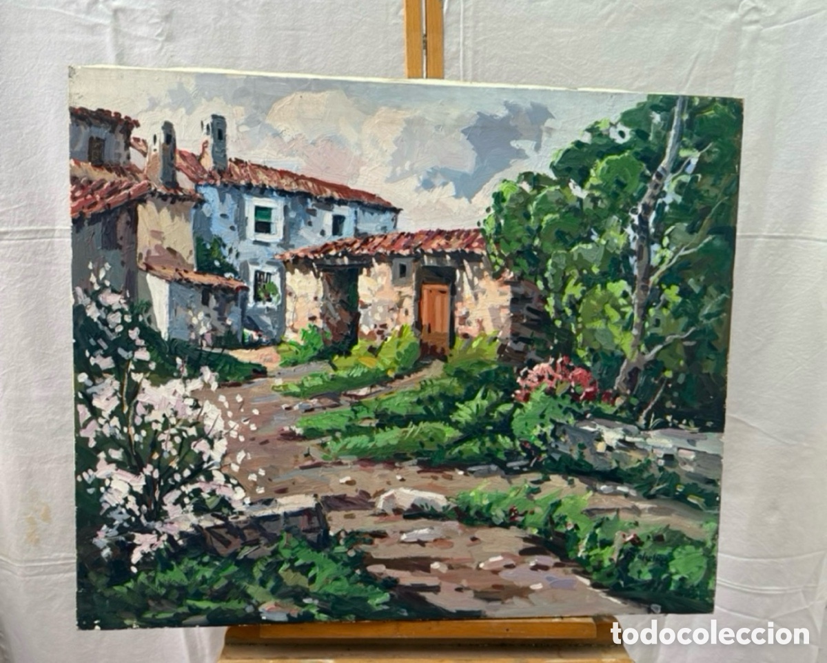 Art: Salvador Baliellas Oliva (Vic, Barcelona, 1932) paisaje de pueblo mediterr&aacute;neo, &oacute;leo.