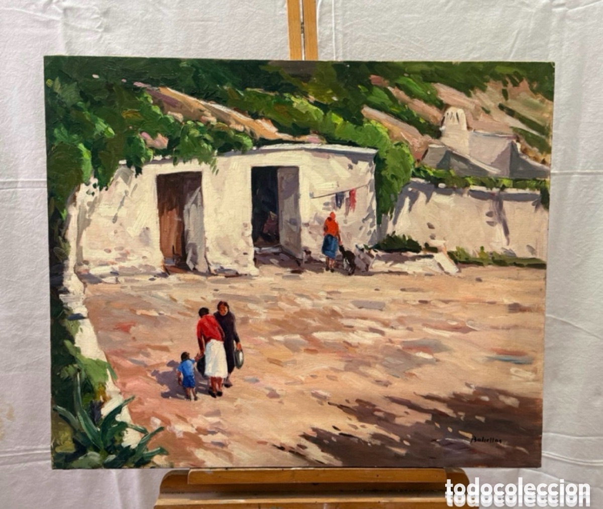 Art: Salvador Baliellas Oliva (Vic, Barcelona, 1932) escena rural mediterr&aacute;nea con figuras, oleo.