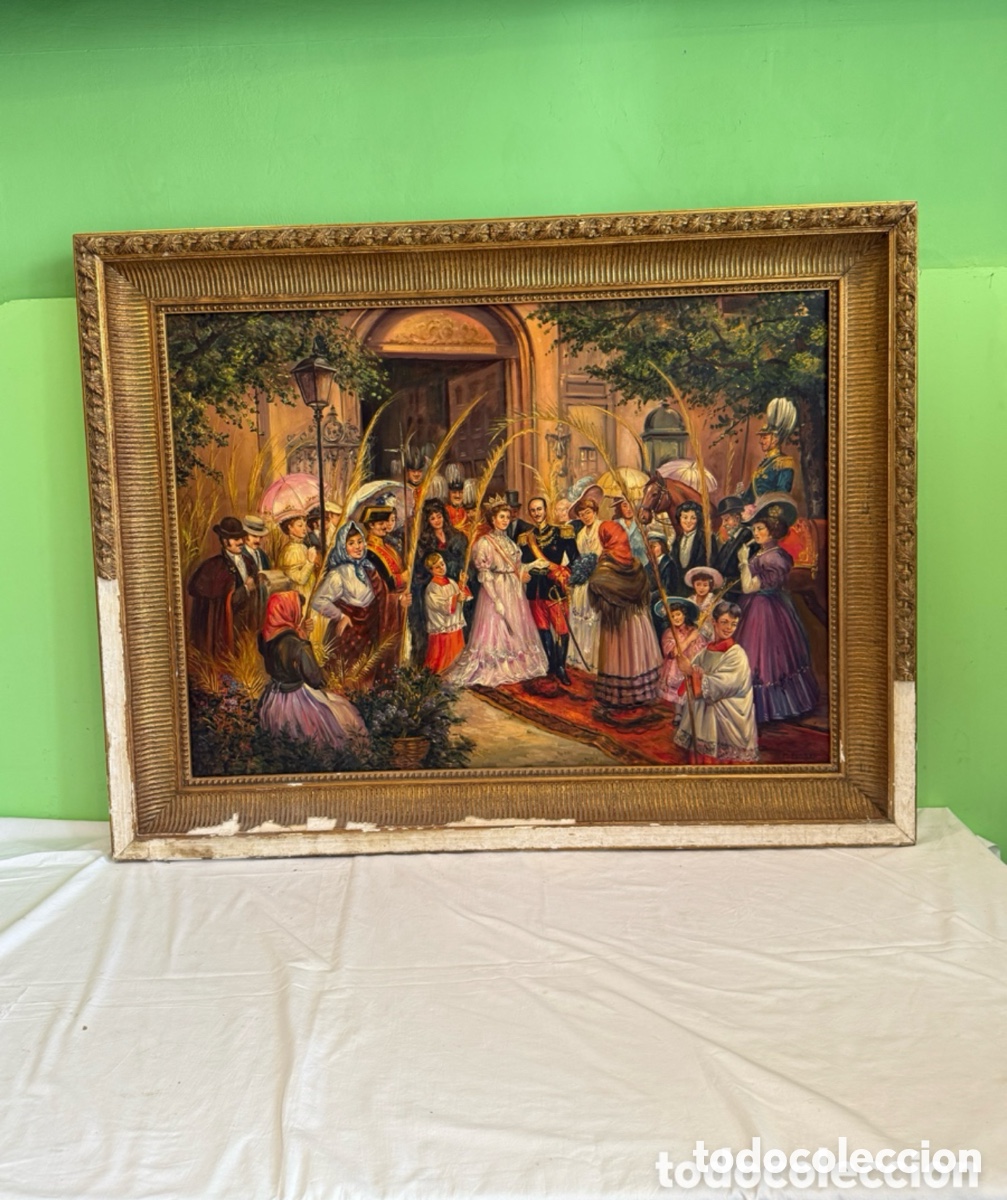 Kunst: Gran &oacute;leo hist&oacute;rico firmado M. Romero boda Alfonso XIII y Victoria Eugenia escuela espa&ntilde;ola (95X70cm