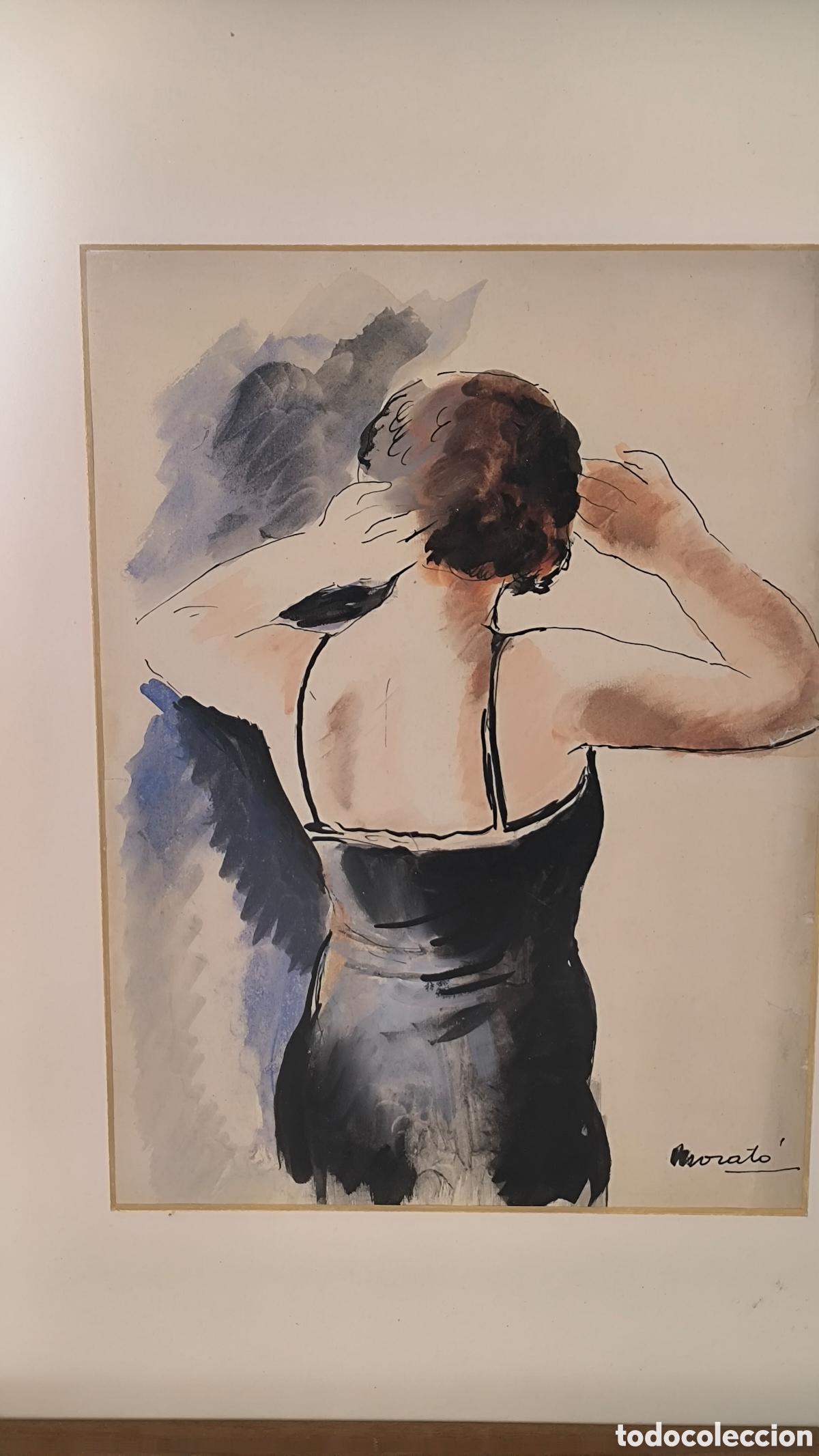 Arte: Llu&iacute;s Morat&oacute; Guerrero &ndash; &ldquo;Dama de Espaldas&rdquo; &middot; Acuarela expresionista enmarcada &middot; 48x57 cm