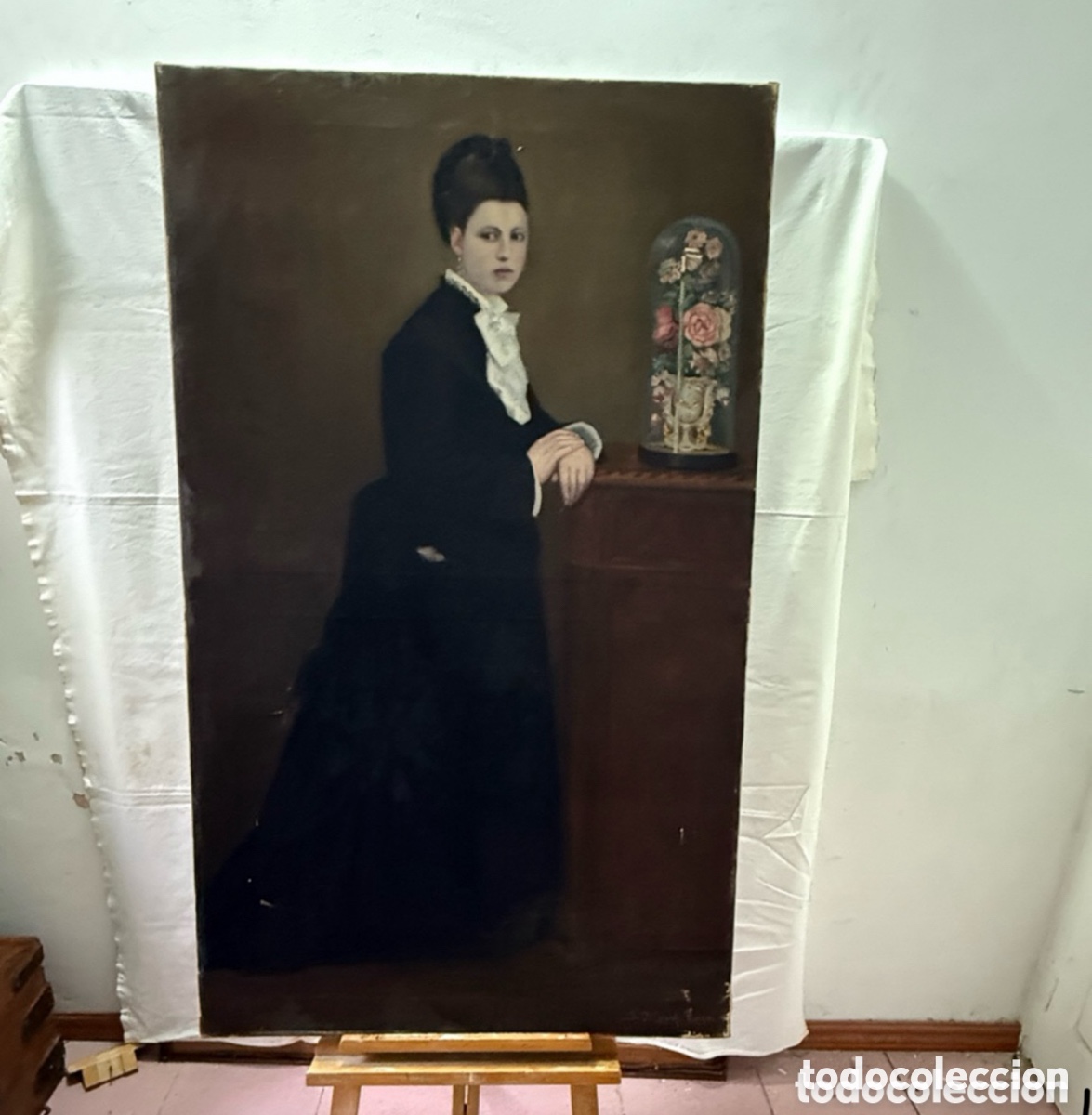 Arte: Jaume Masip Roca gran retrato femenino &oacute;leo sobre lienzo principios del siglo XX. (137X82 cm).
