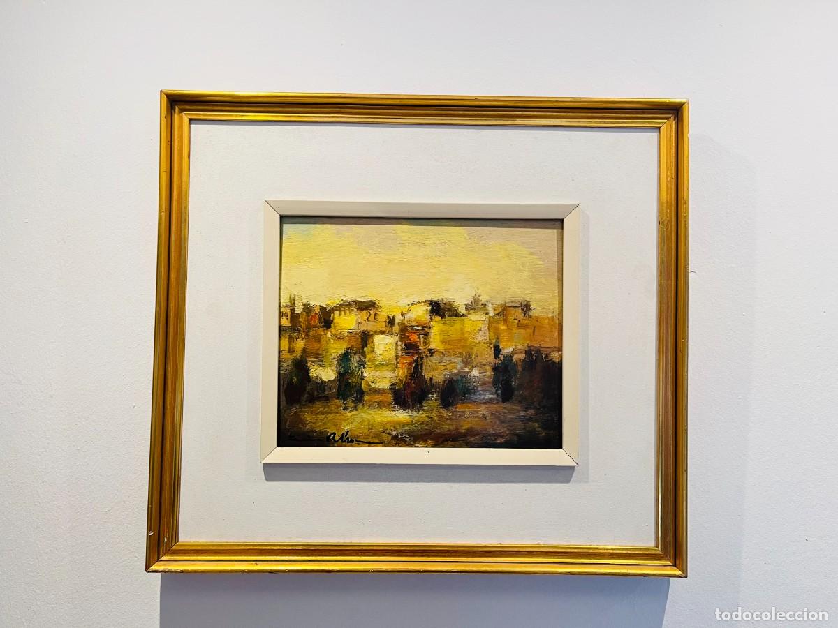 Arte: Francisco Rodr&iacute;guez pintor salmantino &oacute;leo sobre tabla paisaje urbano abstracto enmarcado