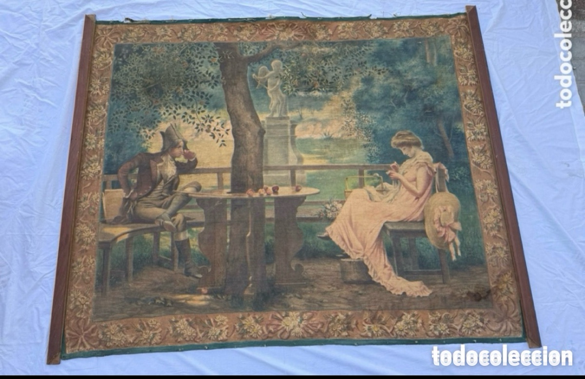 Kunst: Escuela Espa&ntilde;ola Siglo XIX. TAPIZ AL OLEO SOBRE TELA. &rdquo;Un disgutito de enamorados&rdquo; (156X124 cm).