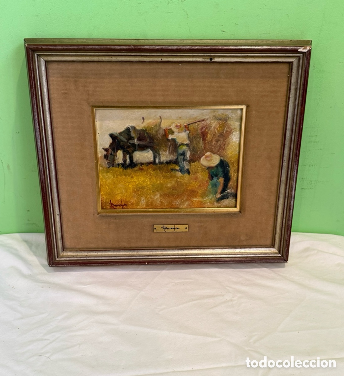 Arte: Ram&oacute;n Poveda Ibars (Sabadell 1936) &oacute;leo tablex escena rural Ribera de Card&oacute;s firmado y enmarcado