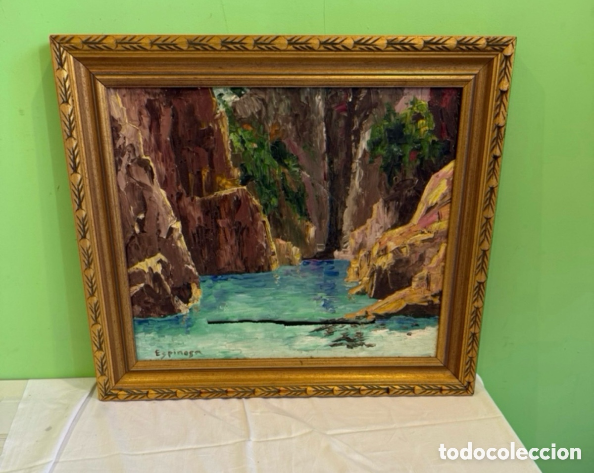 Arte: &Oacute;leo sobre lienzo Costa Brava &Aacute;lvarez Espinosa pintura marina firmada vintage