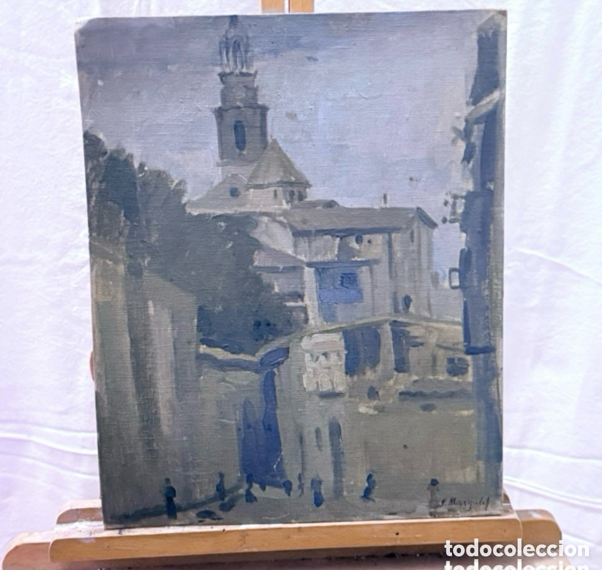 Arte: Josep Margalef Palac&iacute;n (1900-1985) &oacute;leo sobre tablex paisaje urbano pintura firmada