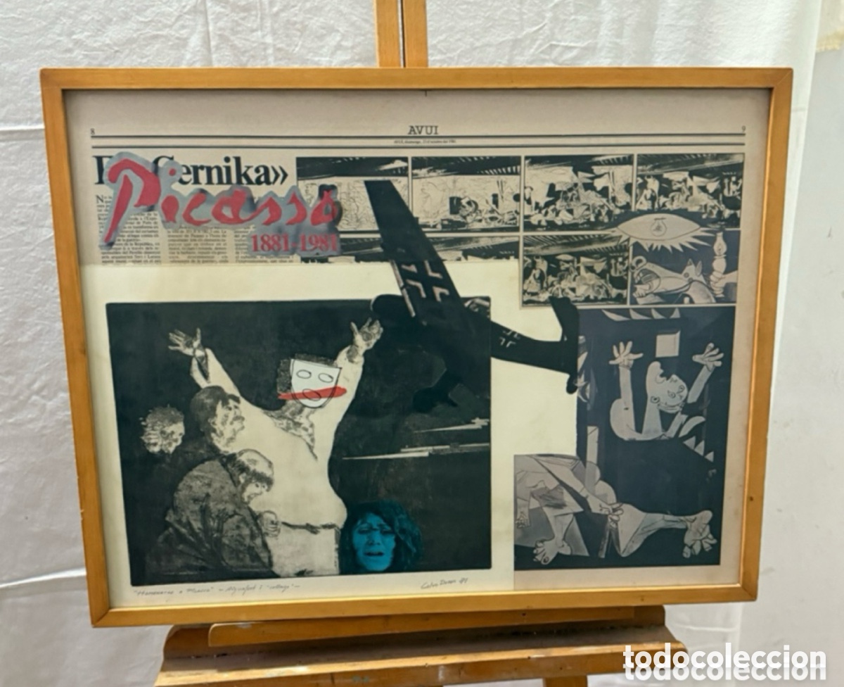 Arte: Ricard Calvo Dur&aacute;n 1981 &rdquo;Homenatge a Picasso&rdquo; aiguafort i collage obra firmada.