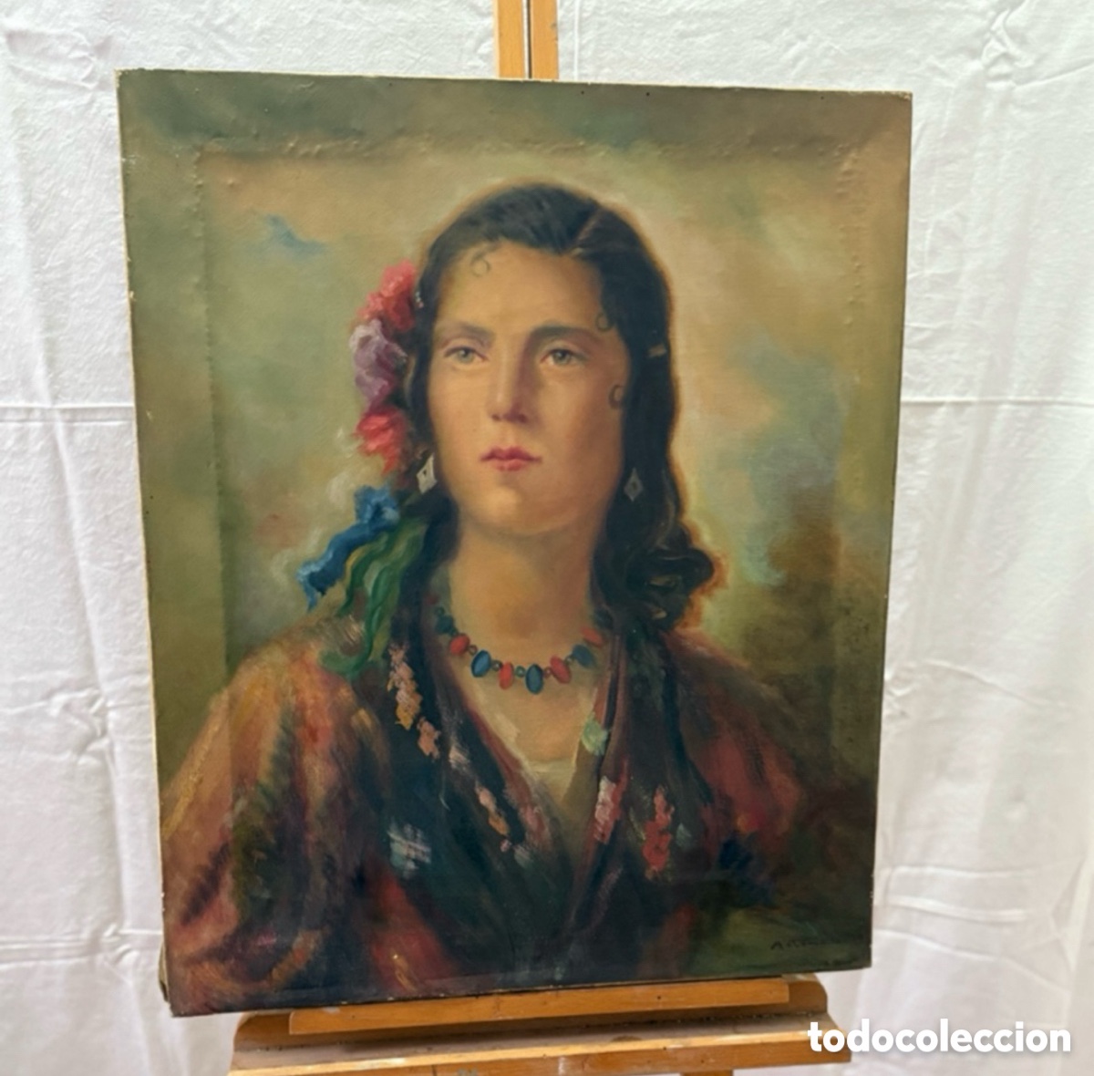Arte: Joan Matamala і Flotats1893-1977. Gitana. &Oacute;leo sobre lienzo firmado. Retrato femenino. Colg. Catal&aacute;n
