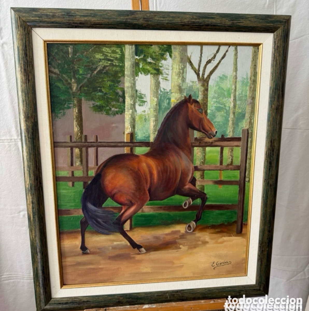Arte: Caballo al trote &oacute;leo sobre lienzo firmado Eladio Garc&iacute;a M&aacute;rquez firmado. (60X50 CT).