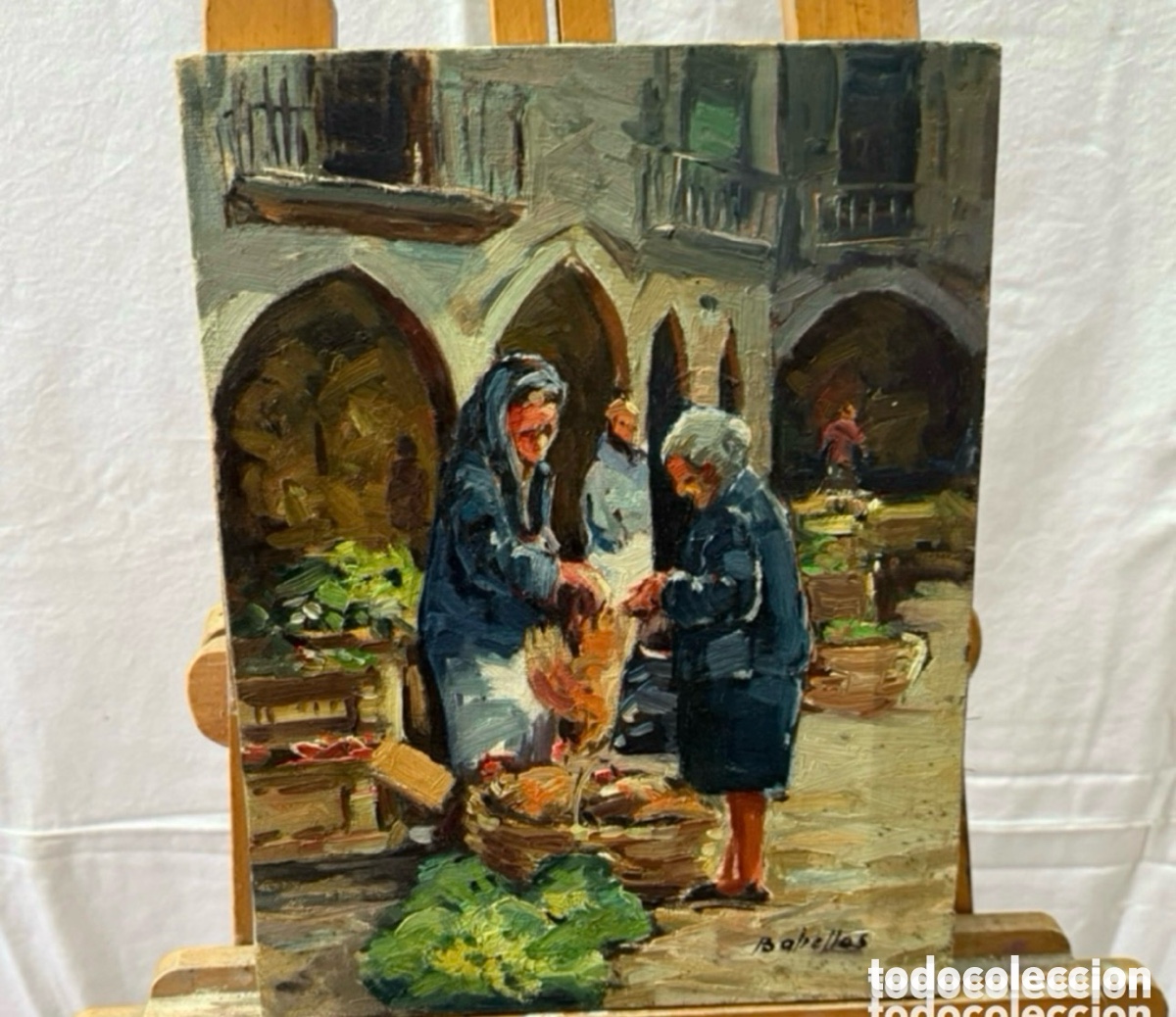 Kunst: Salvador Baliellas - Escena de mercado tradicional - &oacute;leo sobre lienzo firmado - Olot Barcelona