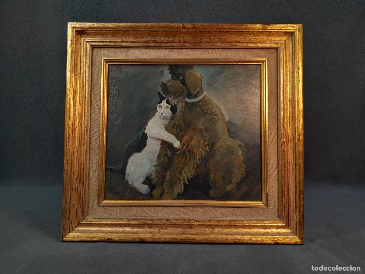 Arte: B-1888. &Oacute;LEO SOBRE TABLA CON ESCENA COSTUMBRISTA DE ANIMALES DE RICARD OPISSO. SIGLO XX