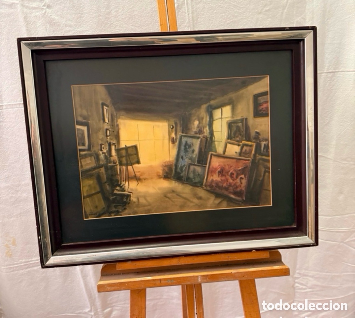 Art: Enrique G&oacute;mez Sacanelles, Valencia 1936. Interior de estudio de pintor. Obra firmada.