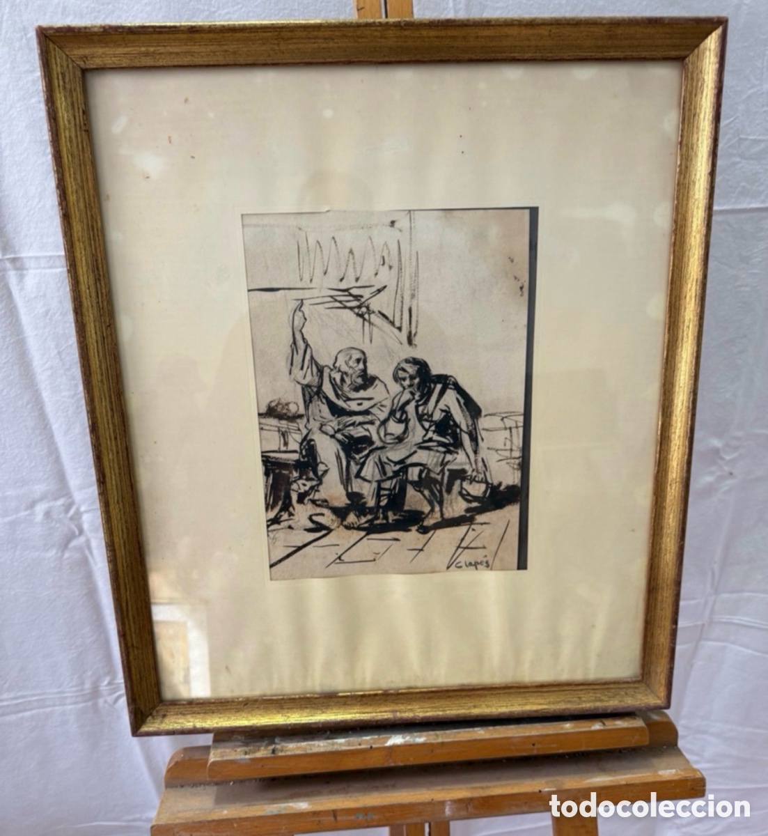 Arte: Dibujo a tinta escena figurativa firmado