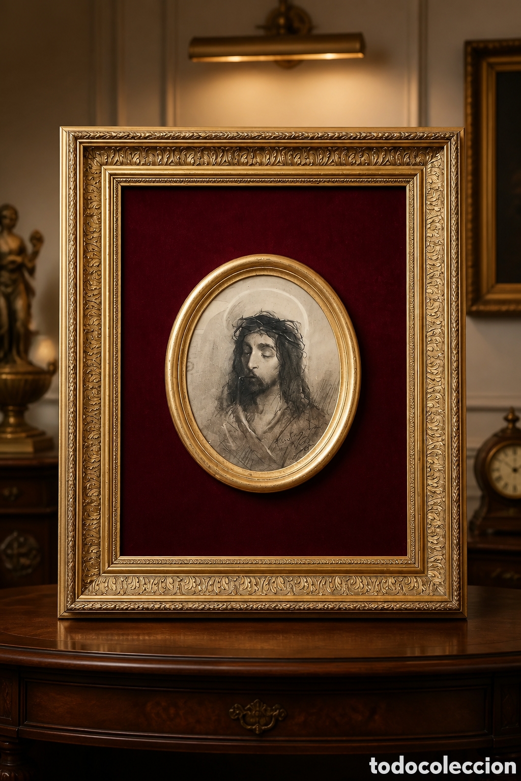Arte: JOAQUIN MARTINEZ DE LA VEGA .1846 -1905. MALAGA.ECCE HOMO. PASTEL SOBRE PAPEL.MEDIDAS OBRA 28&times;22 cm