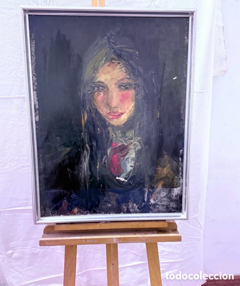 Arte: Retrato femenino expresionista &oacute;leo sobre lienzo firmado 65 x 50 cm