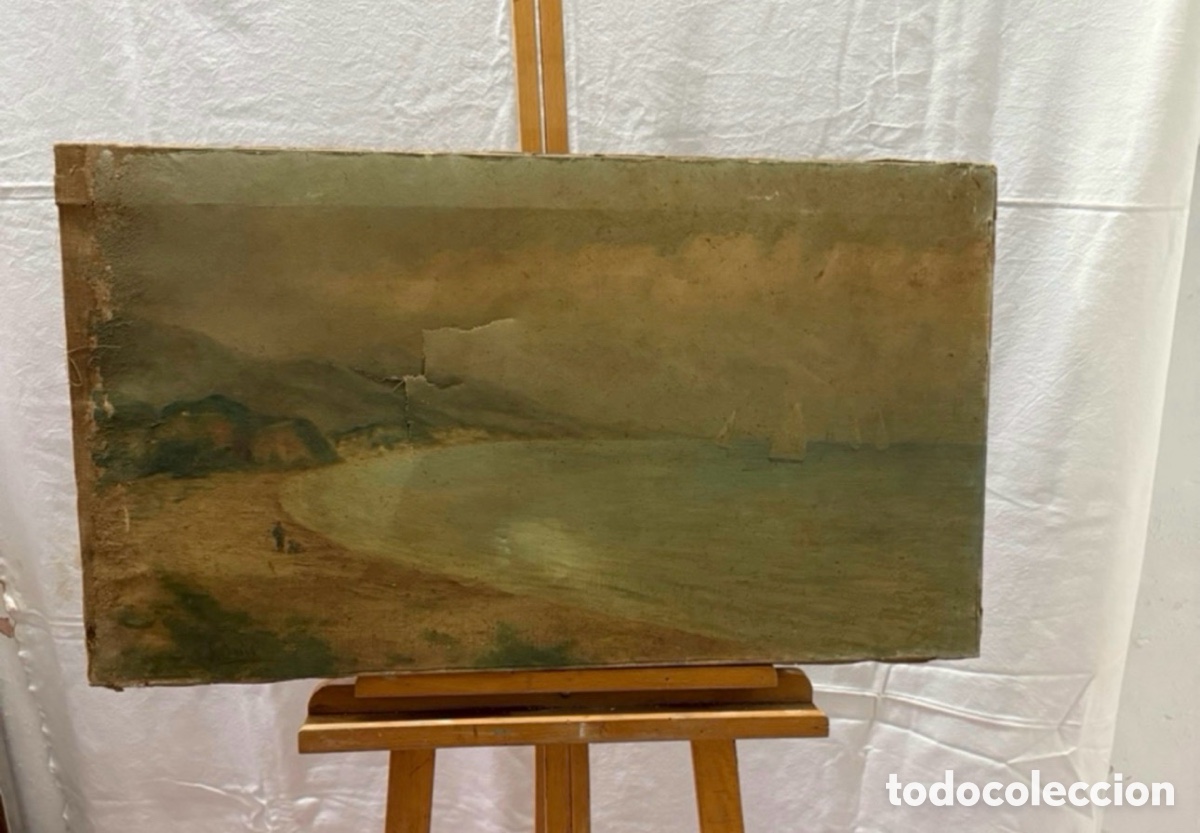 Art: Jos&eacute; Arias Ram&iacute;rez (atr.) - Marina Mediterr&aacute;nea con Veleros y Bah&iacute;a - &Oacute;leo sobre Lienzo, SXIX.