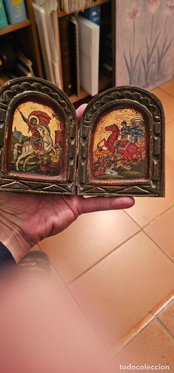 Arte: Espectacular icono San Jorge pintado y antiguo
