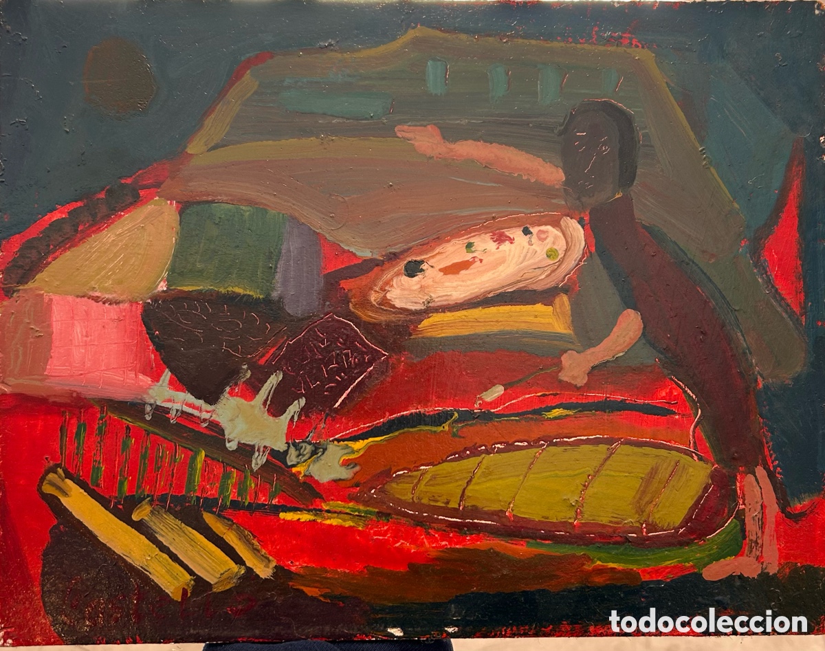 Arte: &Oacute;leo abstracto sobre tabla firmado &ldquo;Castello&rdquo; &ndash; Segunda mitad del siglo XX