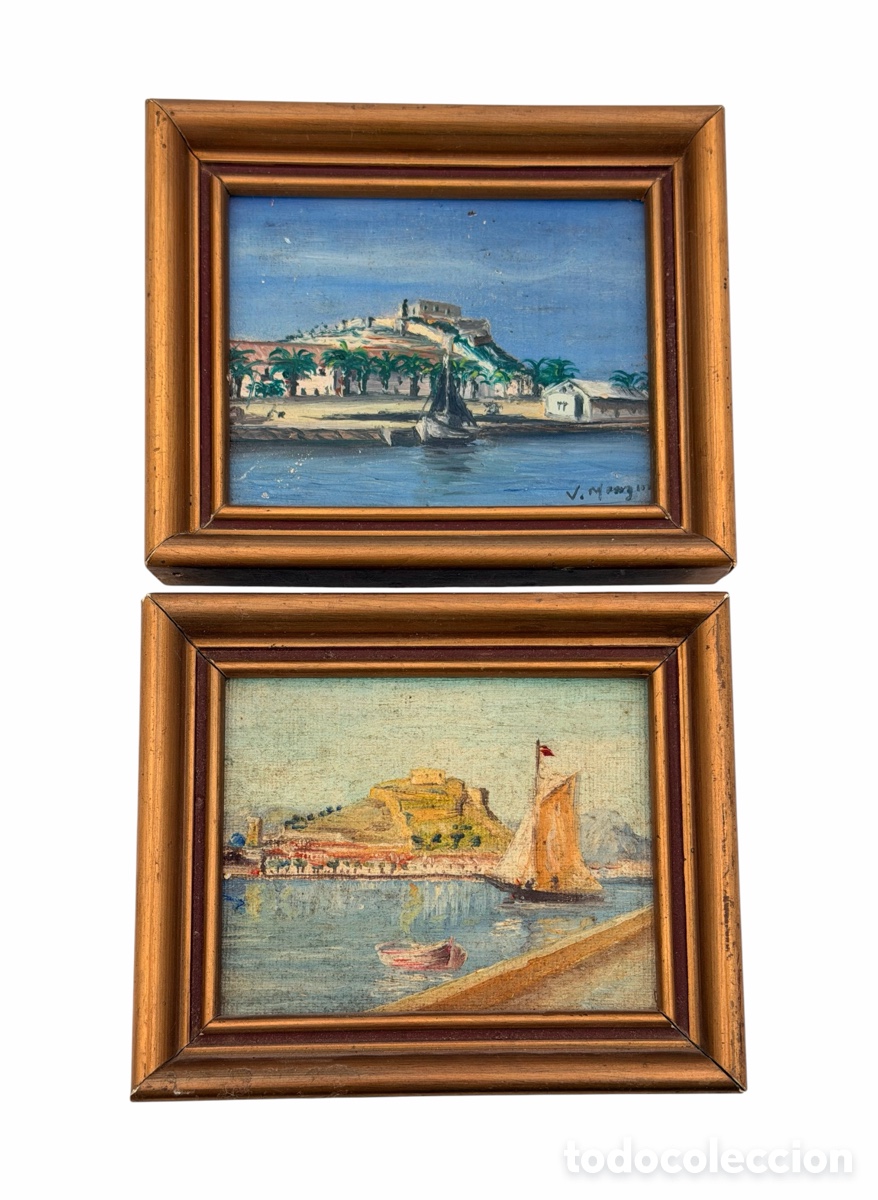 Kunst: Pareja de Antiguos Paisajes Marinos al &Oacute;leo