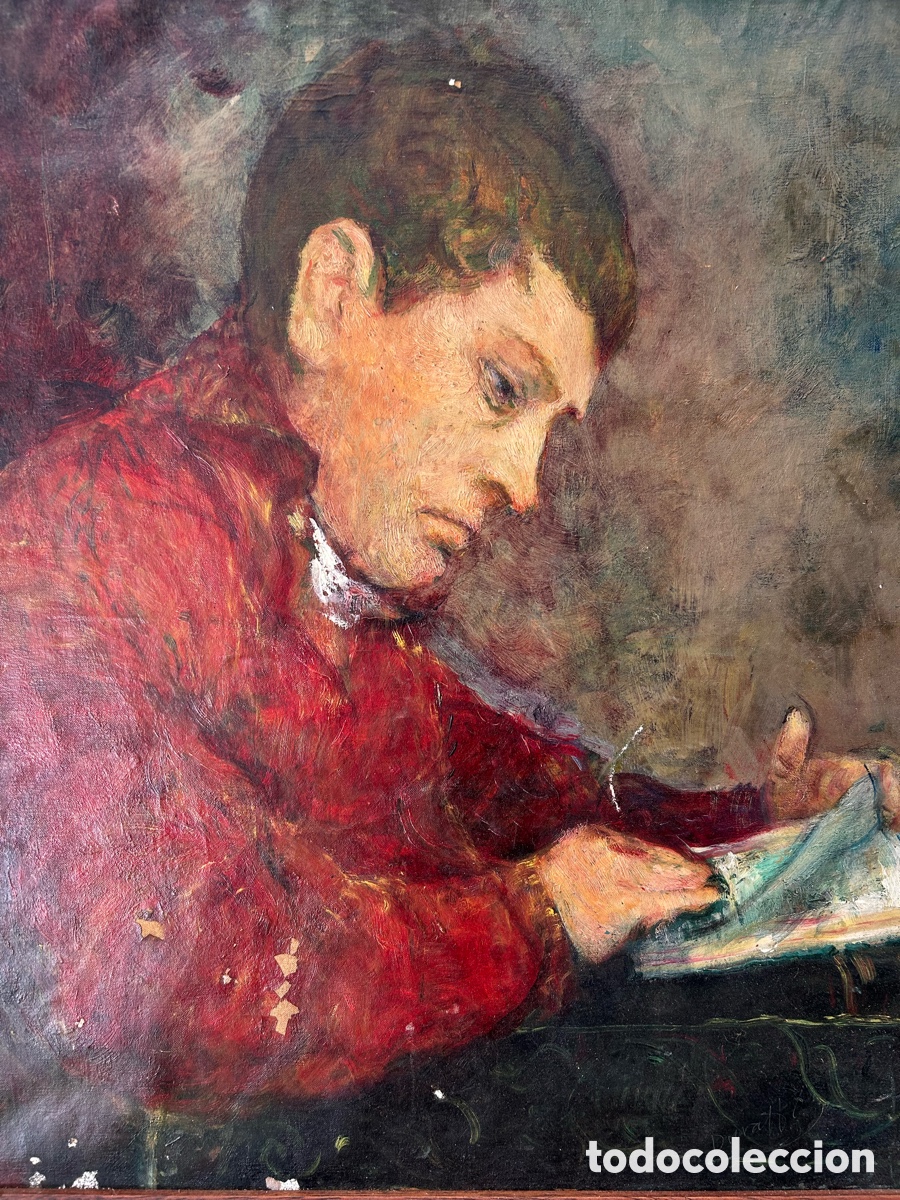 Arte: &Oacute;leo sobre lienzo &ndash; Retrato de lector &ndash; Escuela italiana, primera mitad del siglo XX