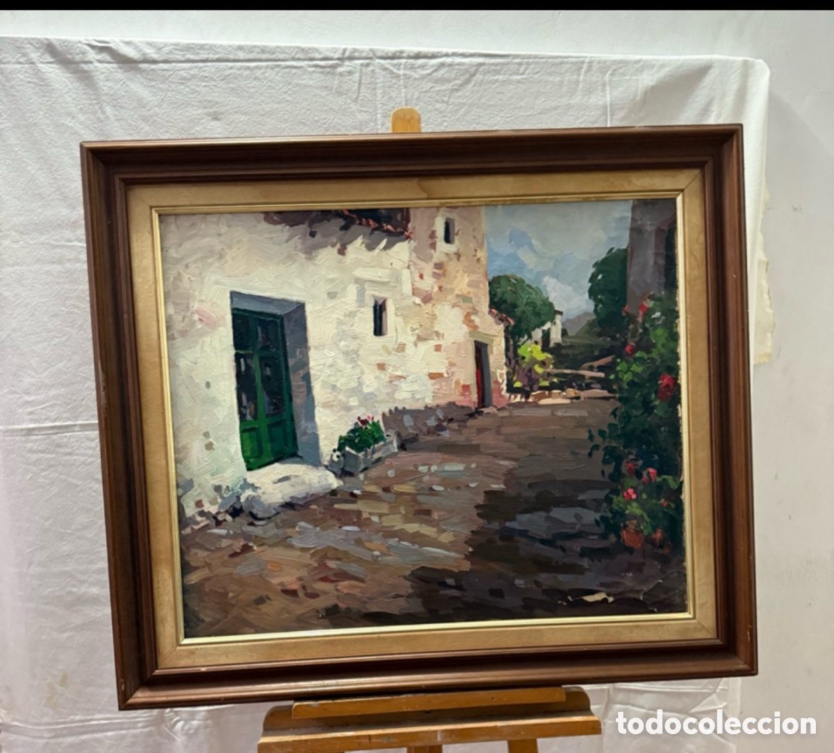 Art: Salvador Baliellas Oliva &oacute;leo paisaje rural con casa y luz mediterr&aacute;nea escuela catalana