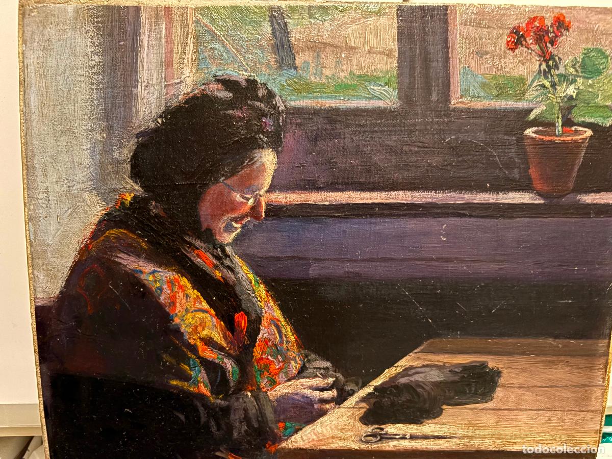 Arte: &Oacute;leo/tabla, Costurera, sin firmar.