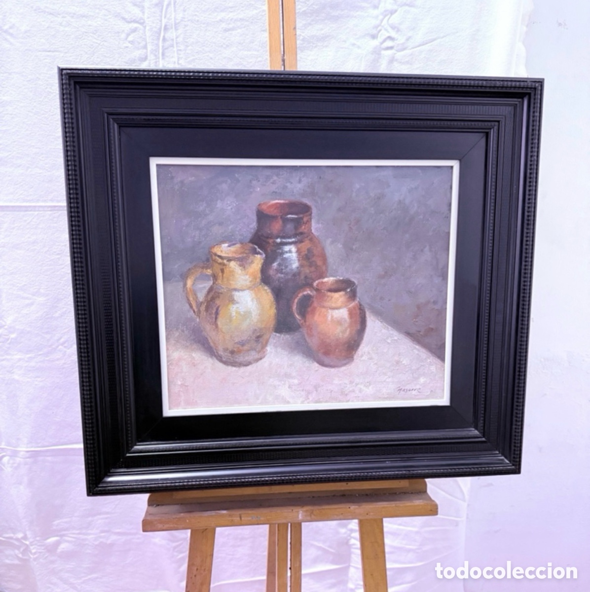 Art: Bodeg&oacute;n con jarras de cer&aacute;mica. &Oacute;leo sobre lienzo firmado Nasarre