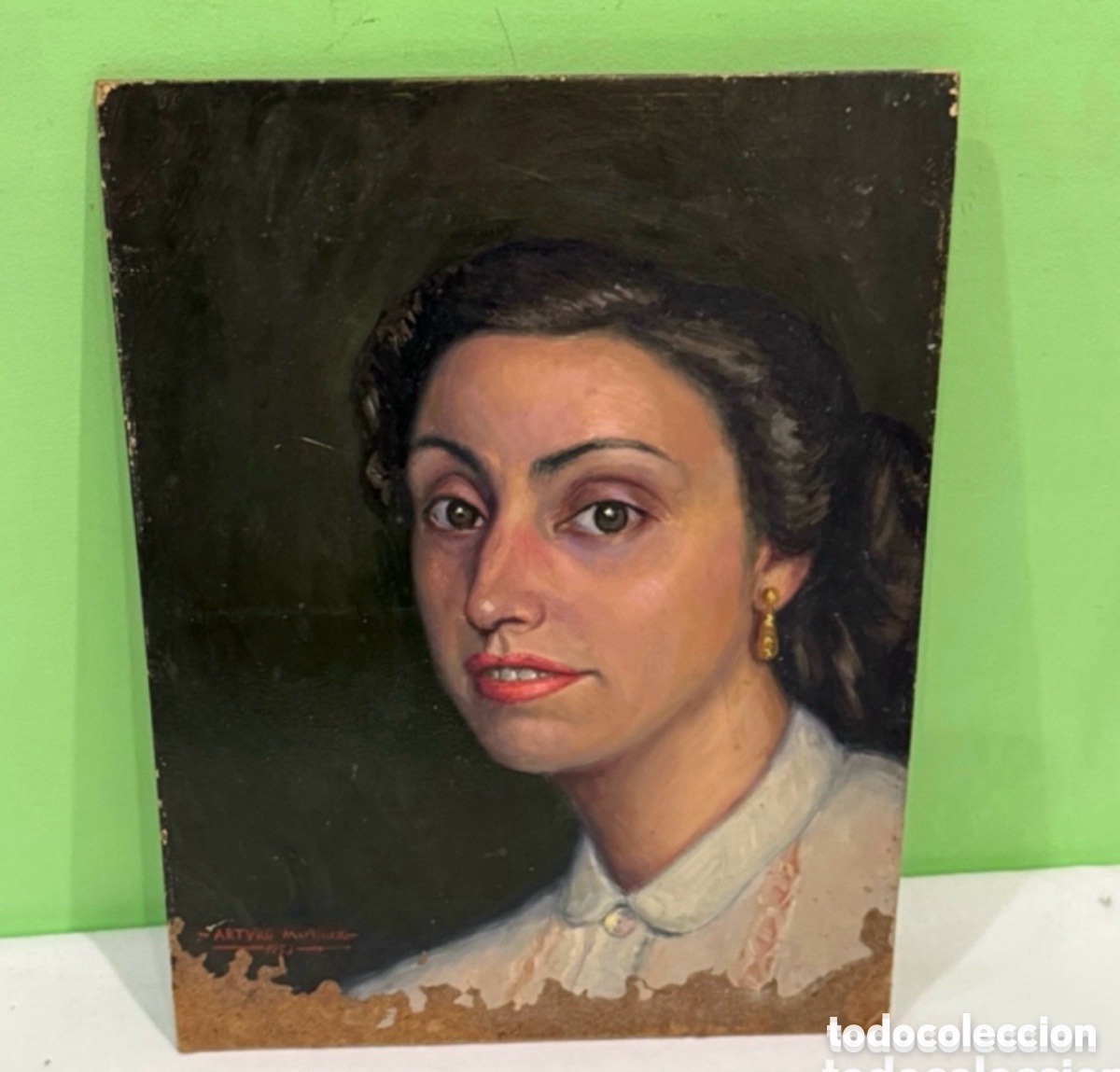 Art: Arturo Mart&iacute;nez Cabezas (Valencia 1899) retrato femenino &oacute;leo sobre tablex firmado pintura original.