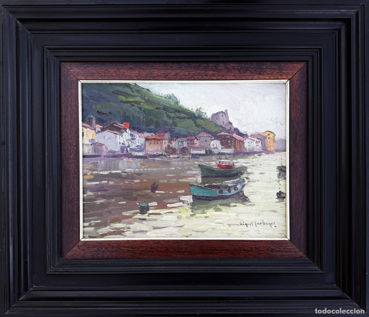 Arte: Miquel Carbonell Puerto hist&oacute;rico de Pasajes de San Juan Marina vasca impresionista con barcos &oacute;leo