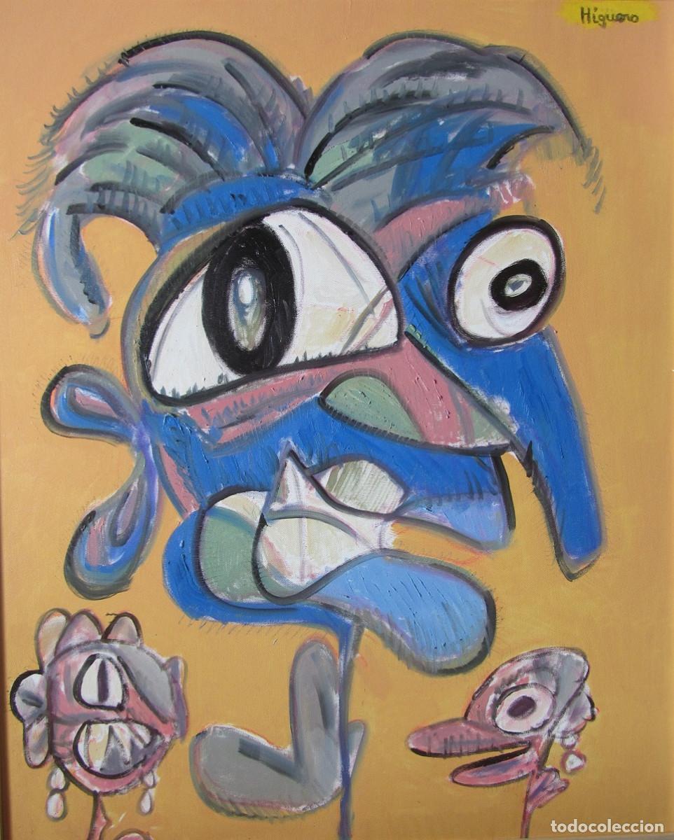 Arte: Pintura PERSONAJE ENTRE DOS DAMAS, de Higuero. &Oacute;leo sobre lienzo