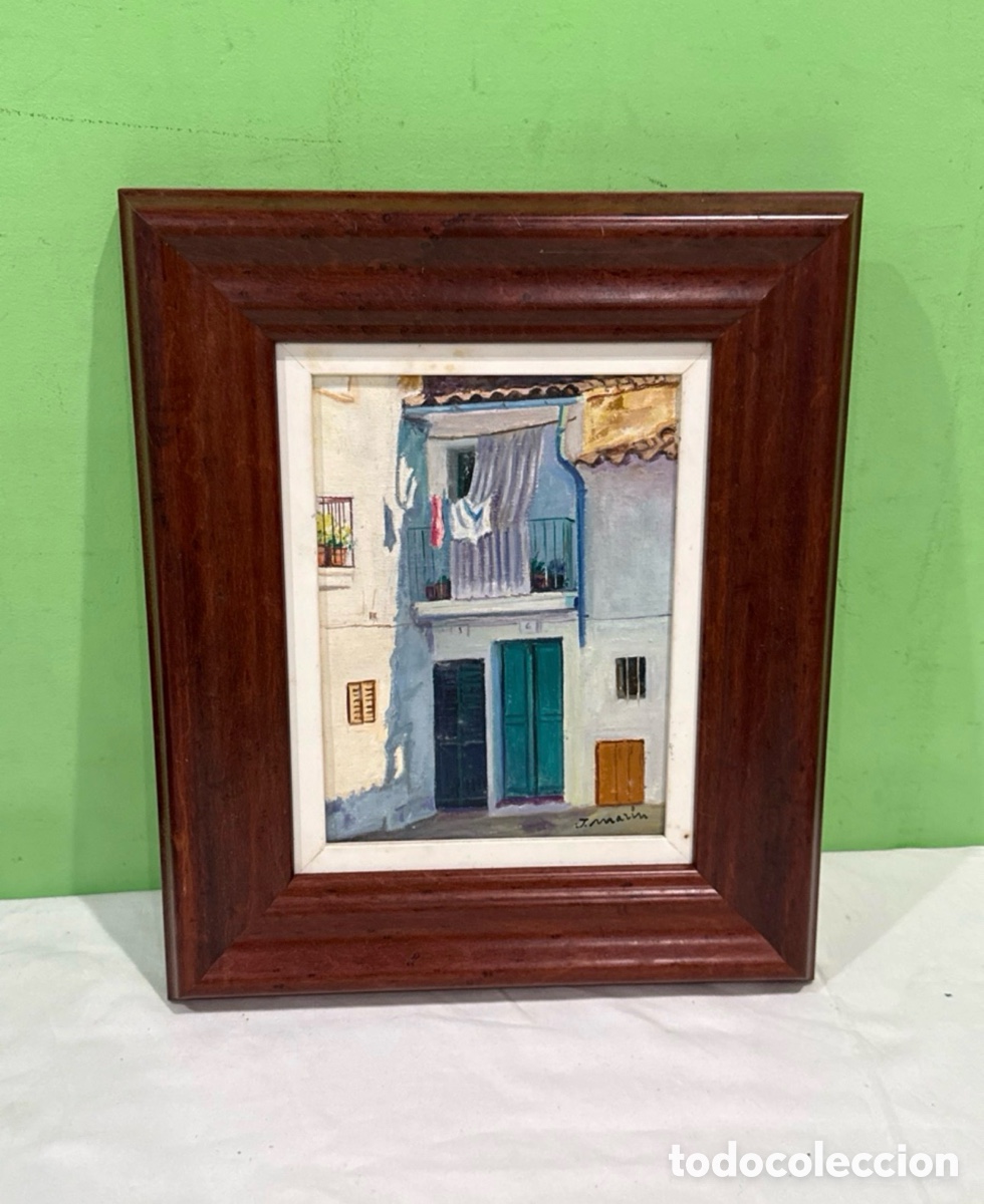 Arte: &Oacute;leo sobre lienzo Casco Antiguo Palma de Mallorca firmado J Mar&iacute;n enmarcado