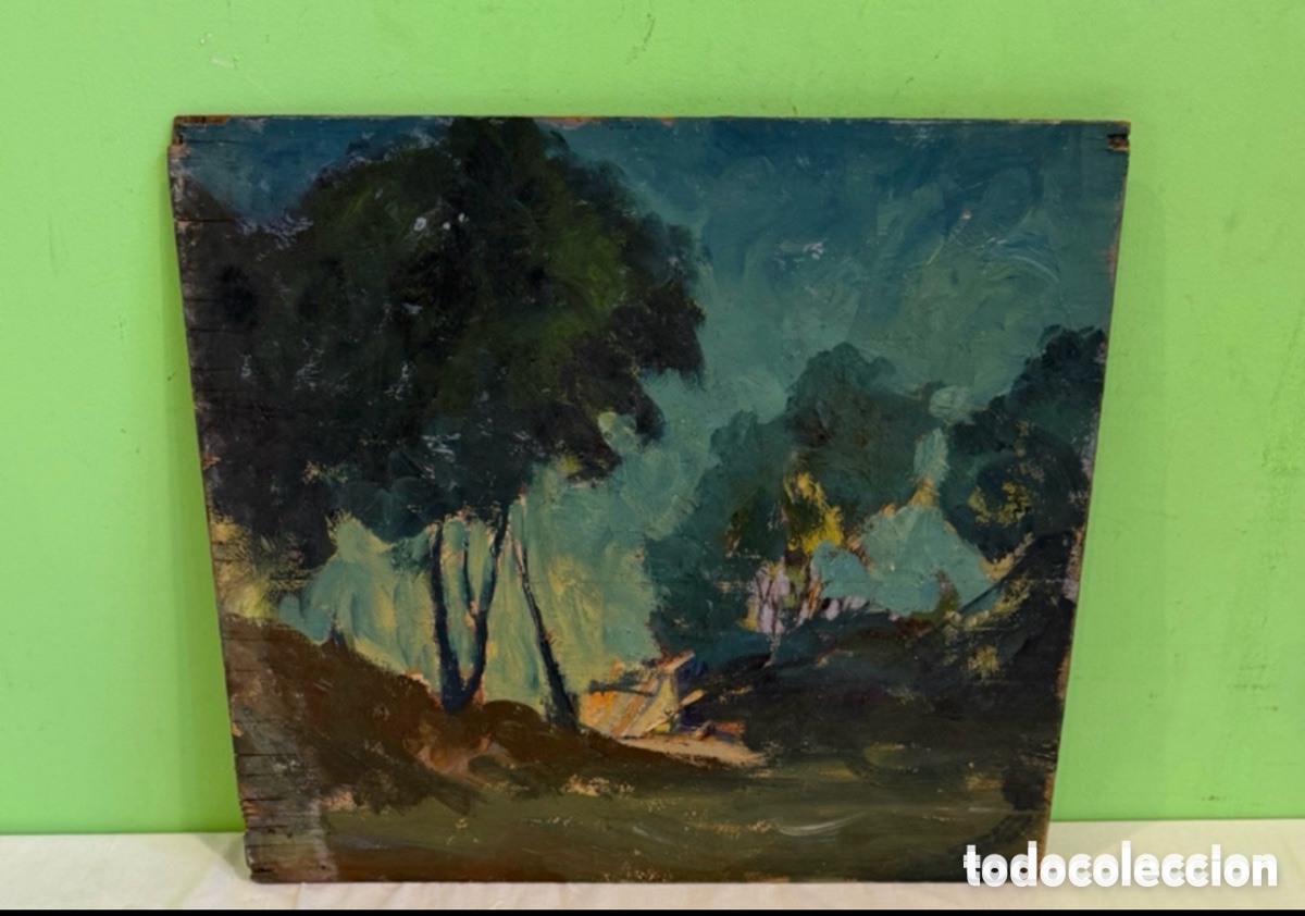 Arte: Arturo Mart&iacute;nez Cabezas (1899) &oacute;leo sobre tablex paisaje con &aacute;rboles.