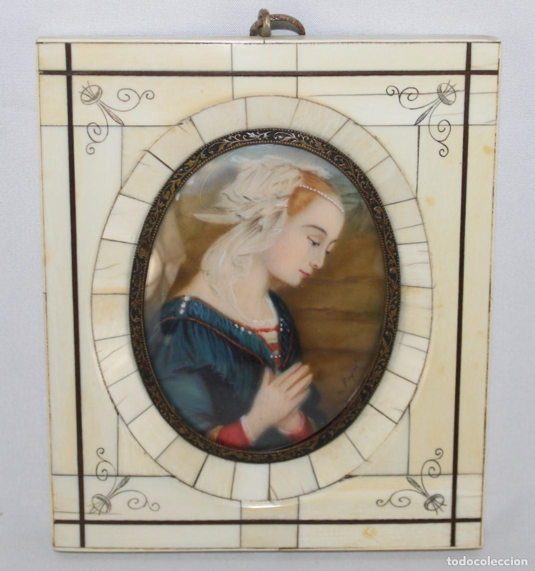 Arte: Miniatura pintada a mano firmada Dupr&eacute;. Madonna / Virgen. Con marco original. Siglo XIX