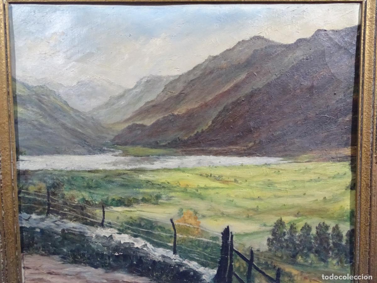 Arte: &Oacute;LEO TELA ANONIMO. PAISAJE MONTA&Ntilde;A CON R&Iacute;O. SELLO RICARDO ARMENGOL, TERRASSA.