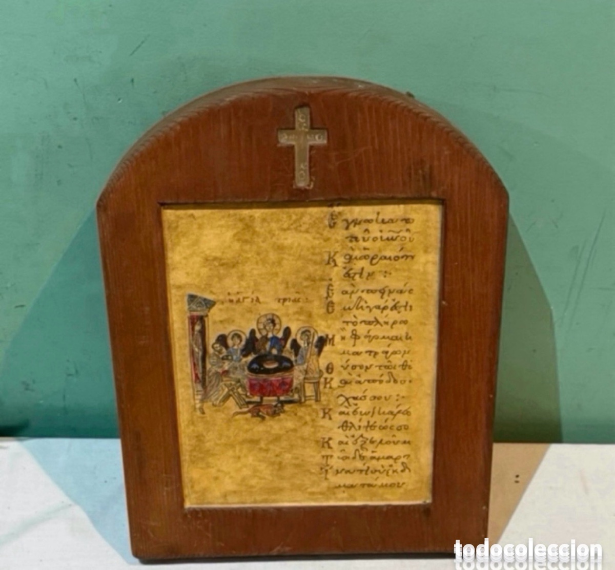 Arte: Antiguo icono religioso de madera. Ver totos.