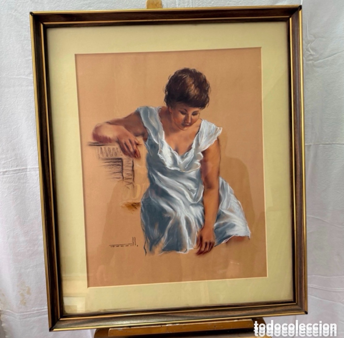 Arte: Retrato femenino. Obra firmada. T&eacute;cnica mixta sobre papel