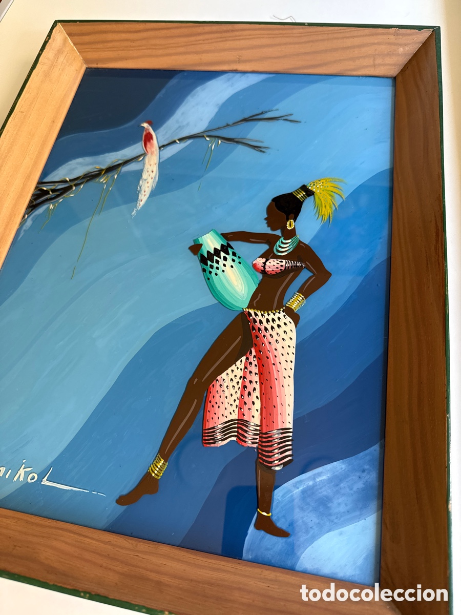 Arte: Cuadro &Eacute;tnico sobre cristal &rdquo;Mujer Africana&rdquo; - Firmado por Nikol