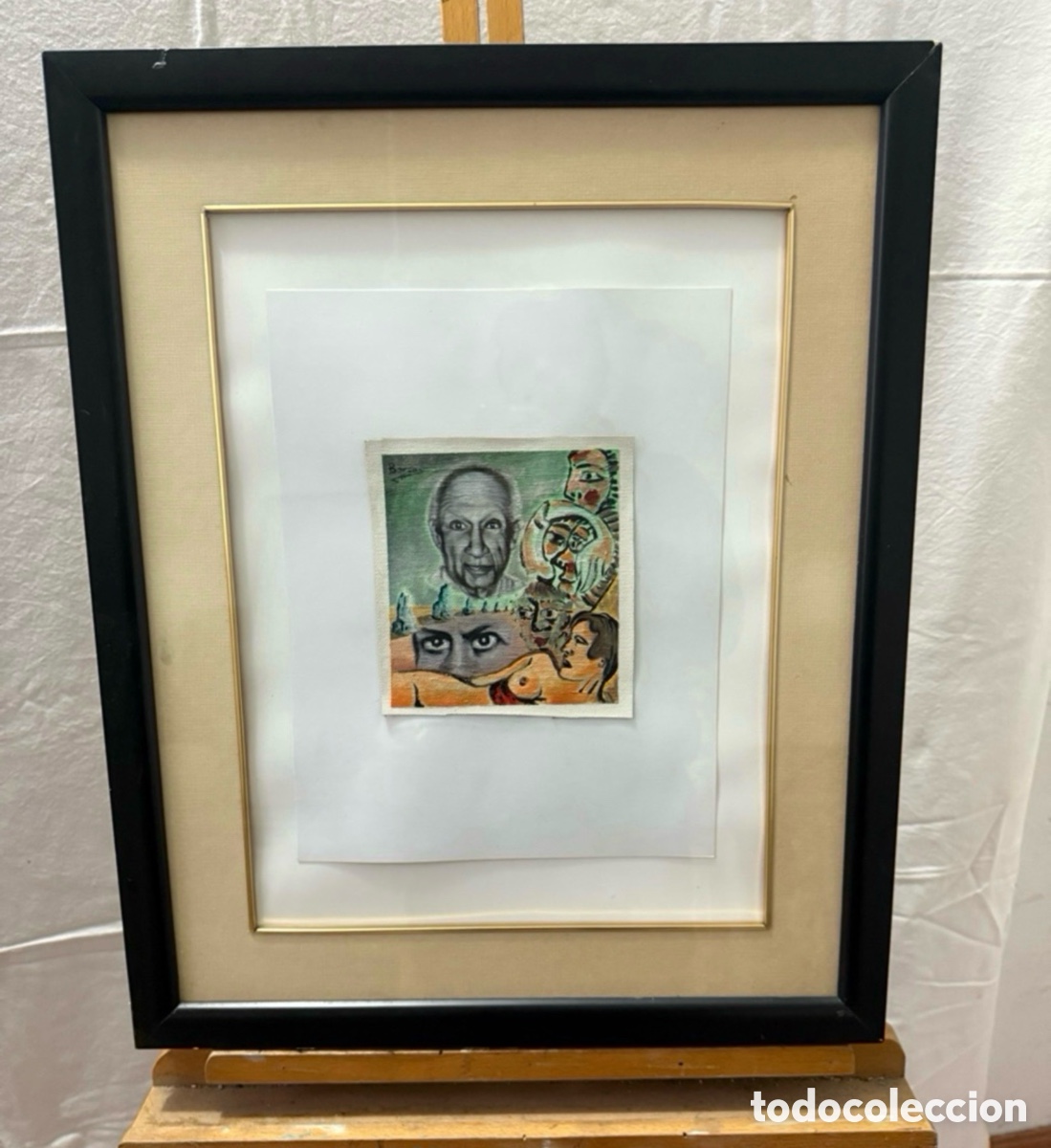 Arte: &Oacute;leo sobre lienzo estilo surrealista retrato y composici&oacute;n figurativa firmado