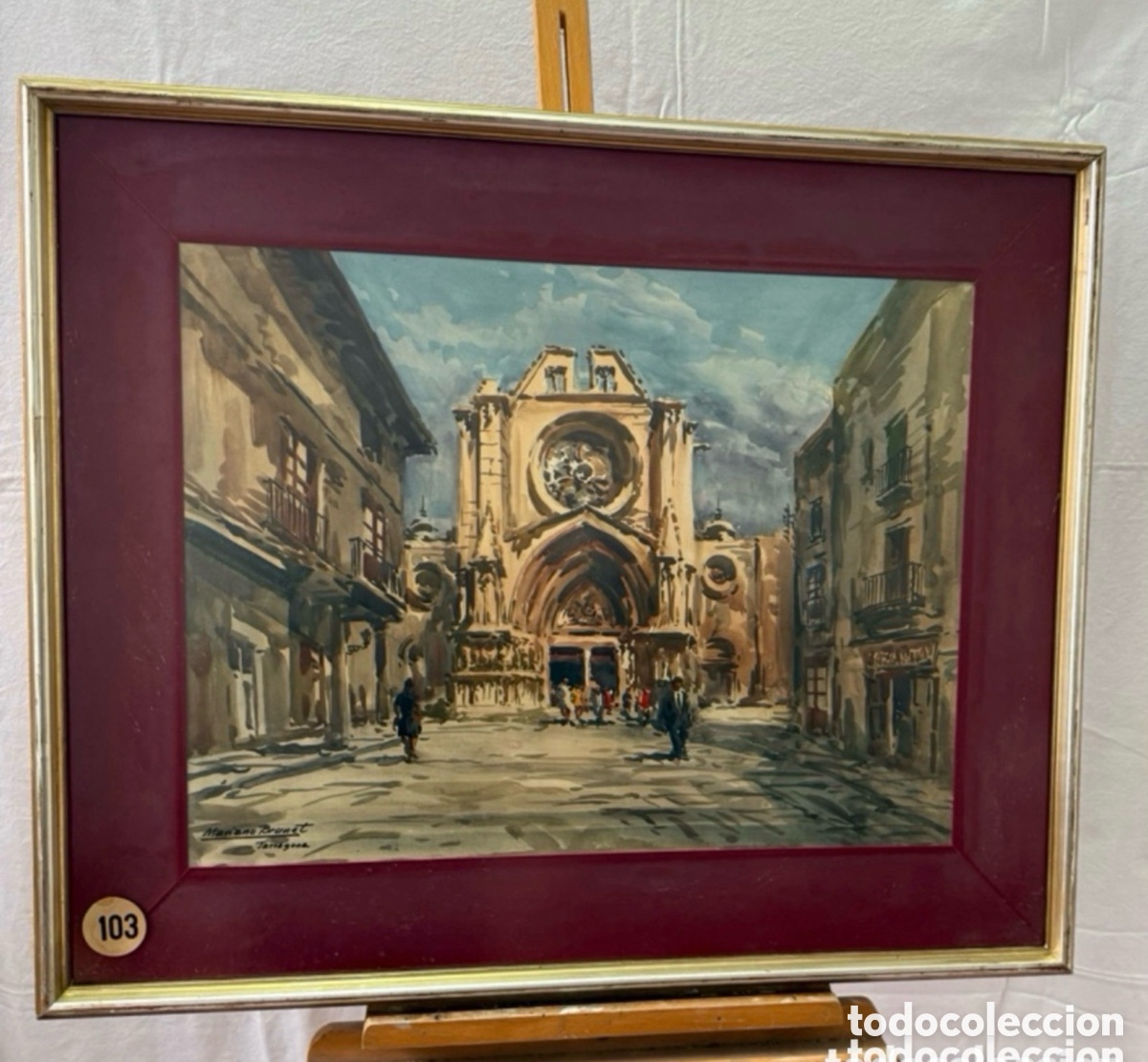 Arte: Acuarela firmada Mariano Brunet Tarragona Catedral.