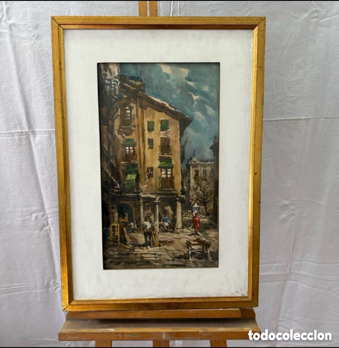 Art: Mariano Brunet Coll. Acuarela firmada paisaje de Vic.
