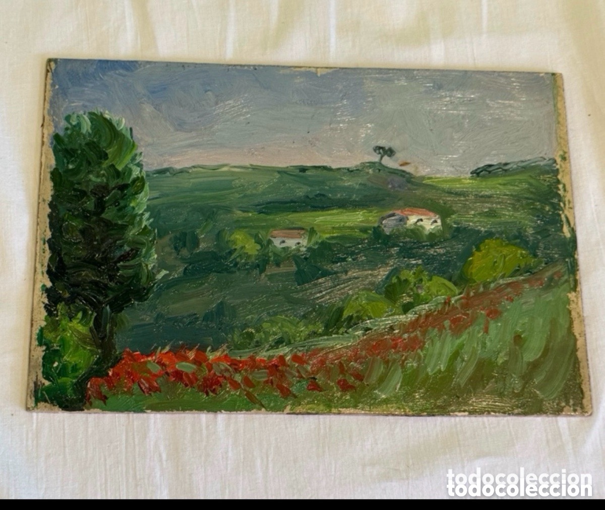 Kunst: Arturo Mart&iacute;nez Cabezas 1899 &oacute;leo sobre tablex paisaje catal&aacute;n.