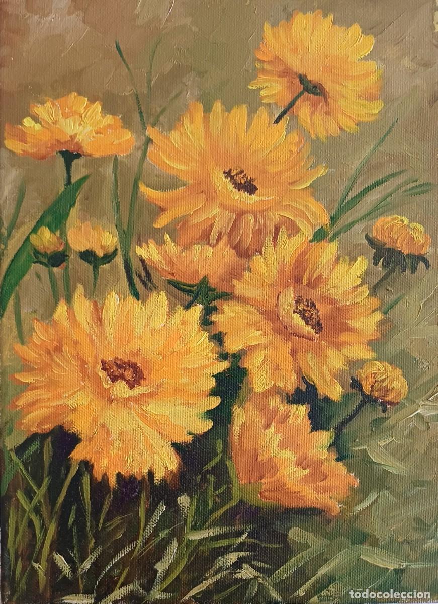 Arte: CALENDULAS - OLEO SOBRE TELA DE LA PINTORA BARCELONESA R. PASCUAL DE SU COLECCI&Oacute;N PARTICULAR