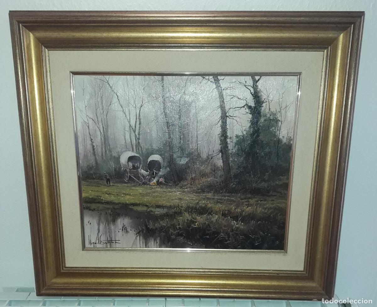 Arte: PRECIOSO CUADRO ANTIGUO, PINTADO AL &Oacute;LEO SOBRE LIENZO, CON FIRMA MIQUEL BRETCHA, DE OLOT.