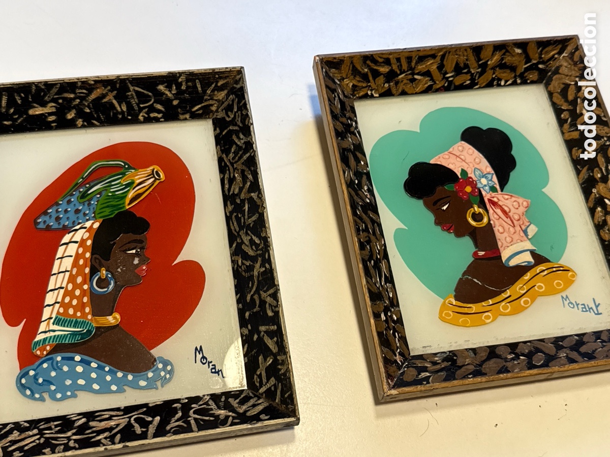 Arte: Pareja de cuadros sobre cristal 50/60's