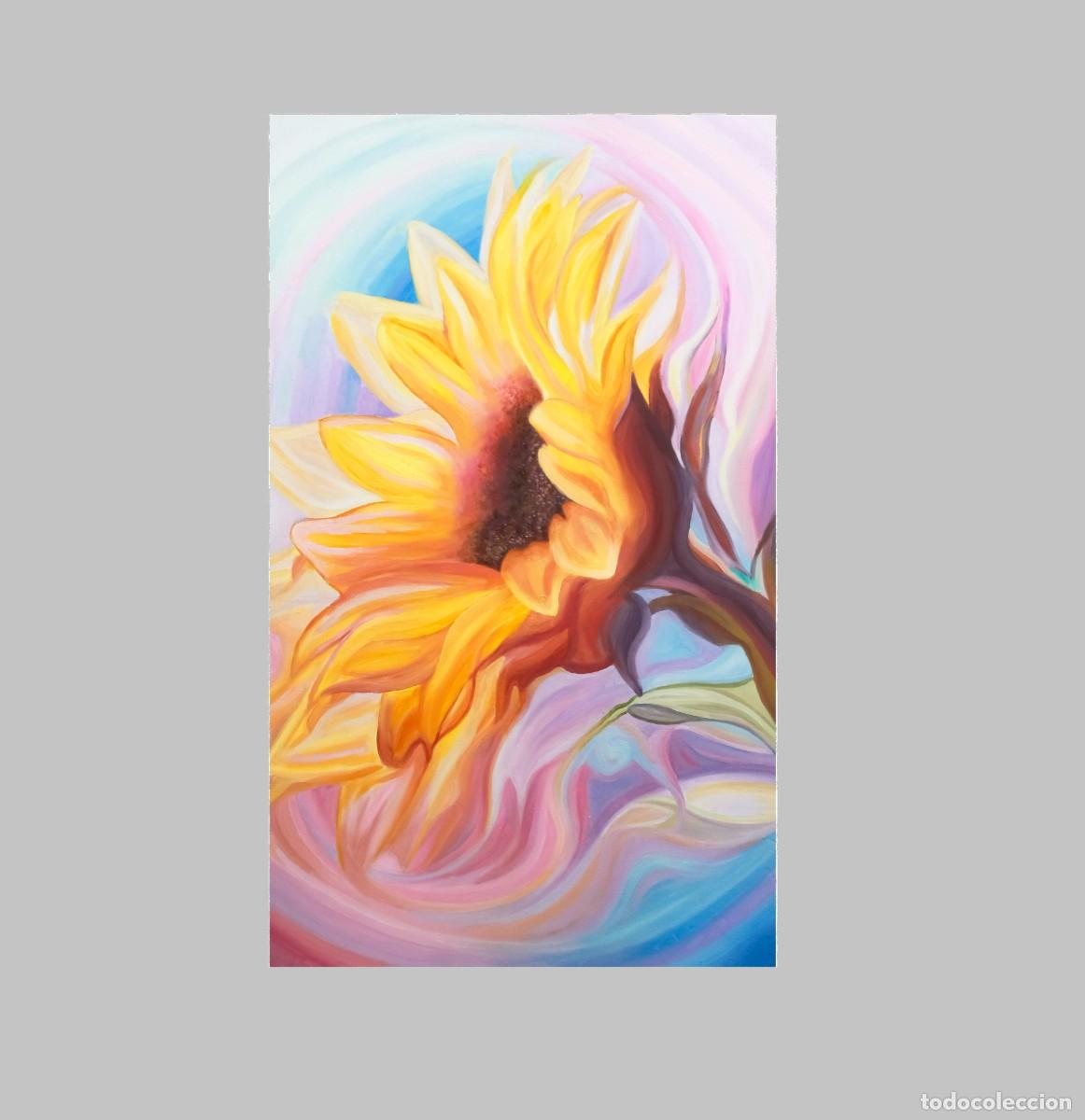 Arte: Pintura metaf&iacute;sica firmada por el autor, Urbita. Girasol onda vibratotia creadora 1. Flores al &oacute;leo.