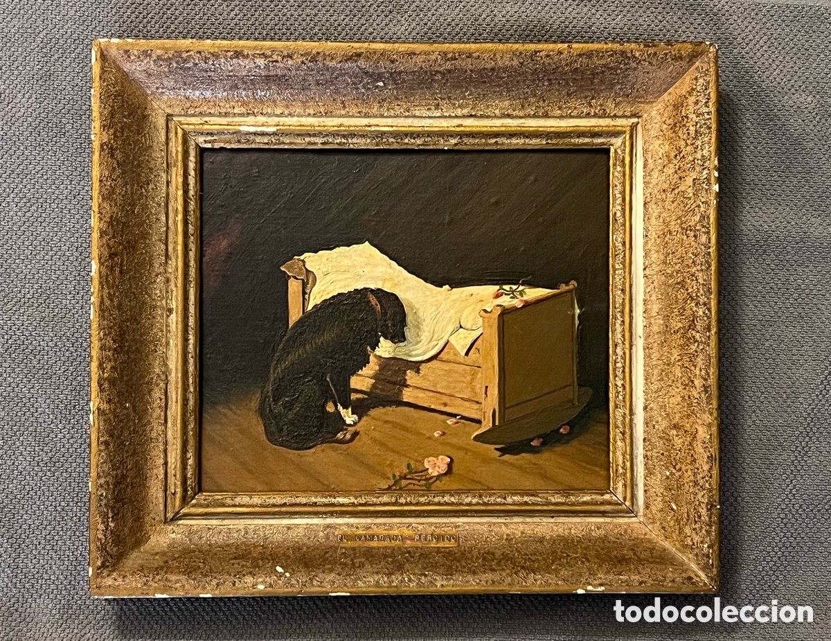 Kunst: EL CAMARADA PERDIDO.. Oleo sobre tabla. Copia de la obra Henrymosler.. hermosa dedicatoria reverso