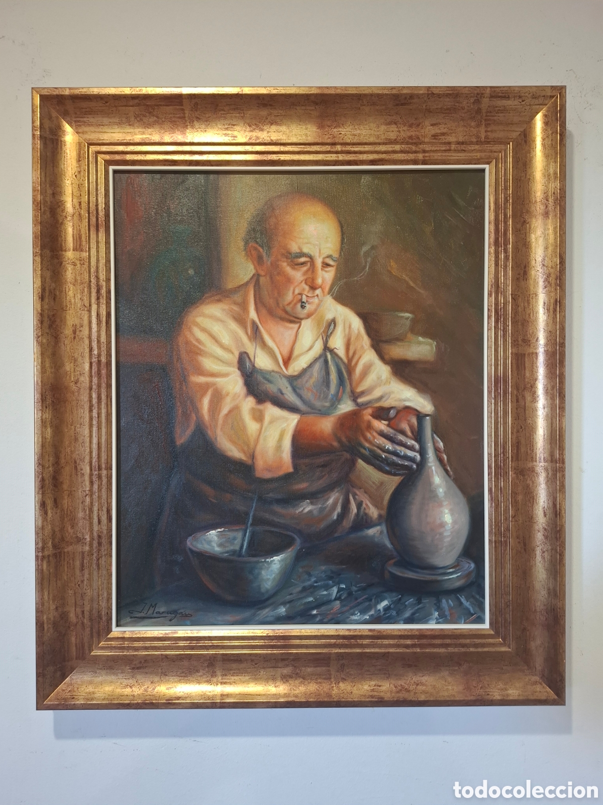Arte: Oleo sobre lienzo 78x68 alfarero